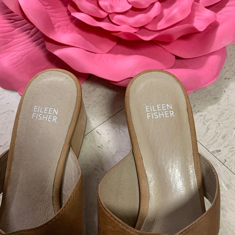 EILEEN FISHER Womens Sz 8.5 Haven Nubuck Leather Slide Sandals Block Heel‎